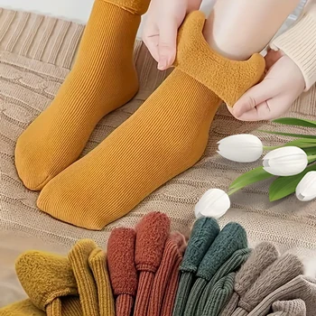 4 Paar Winter-warme, solide Damensocken, verdickte Thermosocken, schwarze Haut, nahtlose Schneesocken
