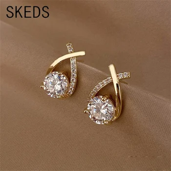 SKEDS Modische Kreuz-Ohrstecker für Frauen, koreanischer Stil, eleganter Kristallschmuck, Ohrringe