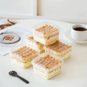 Kuchenbox, quadratische Mousse-Kuchenbox, Einweg-Dessert-Sojamilch-Schichtfrucht-Joghurt-Box