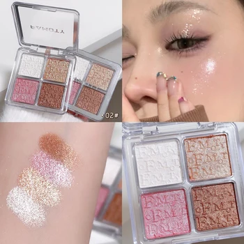 4-farbige Gesichts-Highlighter-Palette, perlmuttfarbener, glitzernder, glatter, gebackener Puder, dauerhaftes