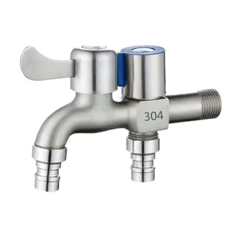 Edelstahl-Wasserhahn, doppelter Auslass, Dual-Control-Wasserhahn, eins in zwei, Out-Wasserhahn, 1/2 Zoll
