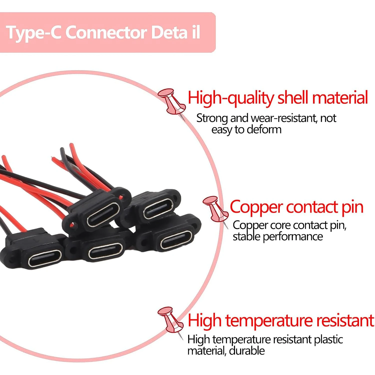5PCS Typ-C Weibliche Chassis 2 Pin Typ-C Buchse Stecker – Bild 2