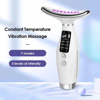 Heimgebrauch LED-Gesichts- und Nackenmassagegerät 7 Farben Lichttherapie 7 Modi 3 Stufen Vibration Facelifting