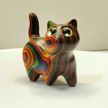 1 bemaltes hölzernes Kätzchen, kreative Holzskulptur, kleine Katze, Zuhause, Festival, Eingang, Dekoration