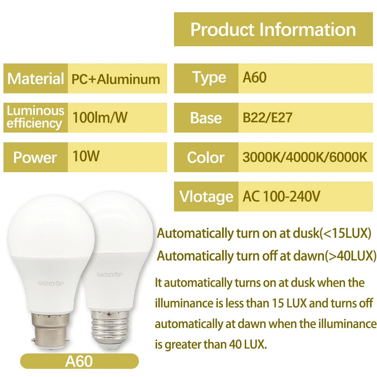 1 Stück LED-Lampe, Lichtsensor-Kontrollbirne, AC 220 V, 110 – Bild 2
