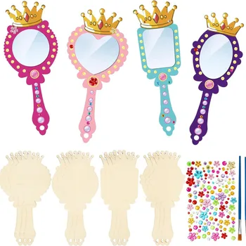 Holzspiegel zum Basteln für Kinder, zum Dekorieren Ihrer eigenen Prinzessinnenspiegel, DIY-Farbe (12 Stück)