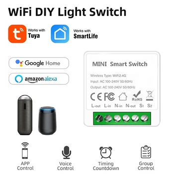 16A funktioniert mit dem Tuya WiFi Smart Switch Modul, 2-Wege-Steuerung, Mini-Schalter, Smart Life, kompatibel