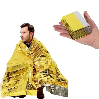 Outdoor-Notfall-Überlebensdecke in Gold-Silber, wasserdichter Vorhang, Folien-Thermodecke, 130 x 210 cm (GOLD)