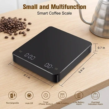 USB Digitale Kaffeewaage Wiederaufladbar LED-Bildschirm 0,1g Hohe Genauigkeit Küchen-Espresso-Messwaage