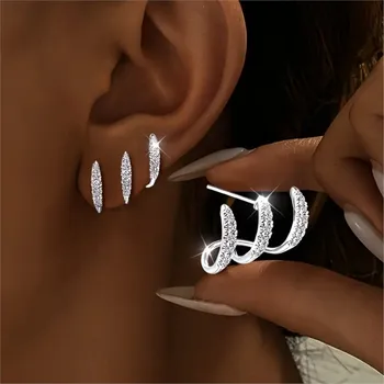 Elegante Strass-Ohrringe mit drei Klauen für Damen, luxuriöses und niedliches Design, Ohrring (2 Stück)