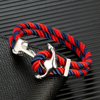 MKENDN Navy Style Ankerarmbänder Herren Damen Doppelstrang Mulitcolor Nautischer Surfer Seil Armband Edelstahl