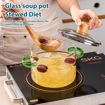 1,6 l transparenter Suppentopf mit doppeltem Griff, Glas-Gesundheitskochtopf, beheizbar auf elektrischem