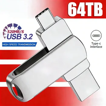16 TB USB 3.2-Flash-Laufwerk, 520 MB/s, hohe Geschwindigkeit, 2-in-1-TypC-OTG-Stick, wasserdicht, großer