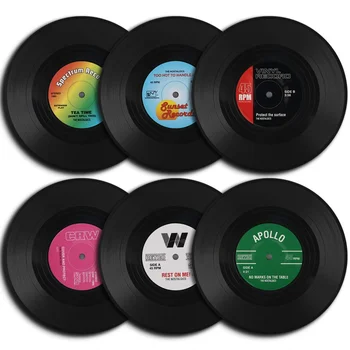 Set mit 6 bunten Retro-Schallplatten-Untersetzern für Getränke, Vinyl-Schallplatten-Untersetzer-Set