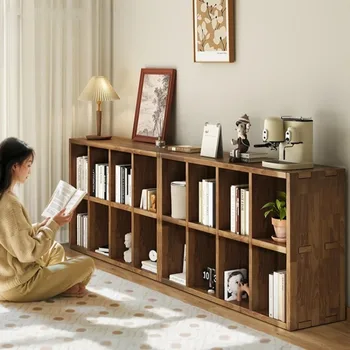 Kurzes Bücherregal aus massivem Holz, Bodenschrank, Gitter-Organizer, Regal für Wohnzimmer, Zuhause