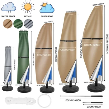 Garten-Sonnenschirm-Abdeckung mit Stange und Zugring, UV-Schutz, 210D Oxford, wasserdichter Stoff