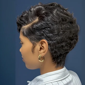 13x4x1 Lace Frontal Perücke Lockiges Echthaar Brasilianisches Remy Haar Kurzer Bob Pixie Cut Perücke Echthaar