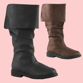 Mittelalterliche Lederstiefel Jack Sparrow Renaissance Half Haddock Schuhe Larp Piratenkrieger Vintage
