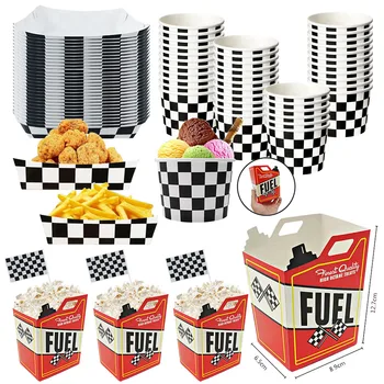 Rennwagen-Geburtstagsparty-Zubehör, Popcorn-Boxen, Schwarz-Weiß Karierte Lebensmittelschalen