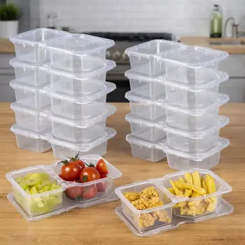 Snackbehälter mit Deckeln, dicke 8 Oz kleine Plastik-Snackboxen mit 2 Fächern, Lunch- und Saucenbehälter