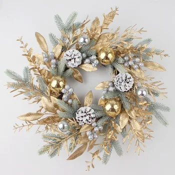 Weihnachts kranz für Haustür künstliche goldene Blumen girlande Tannenzapfen Rattan Set hängen im Freien