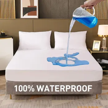 Wasserdichte Spannbettlaken Bettwäsche Abdeckung Betttuch Einfarbig Matratze Abdeckung Bett Schutz Abdeckung