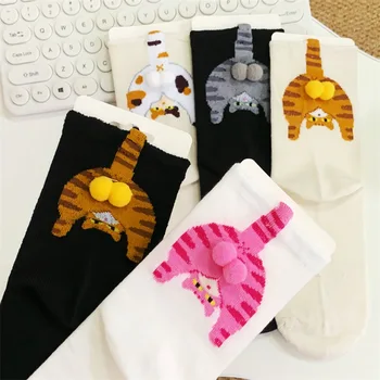 Cartoon-Katzenei-Paar-Socken, gemütlich in der Mitte der Wade für Mutterschaft, warmer Winter, süßes Geschenk