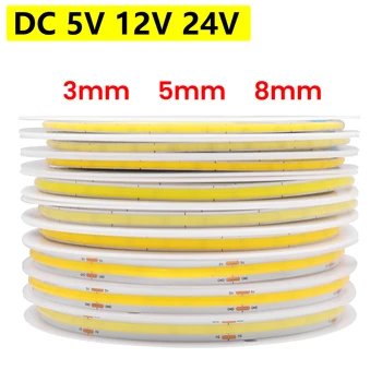 DC 5V 12V 24V COB LED Streifen 320 384 480 528LEDs/m Hohe Dichte Flexible COB LED Band Licht Bar 3MM 5MM 8MM
