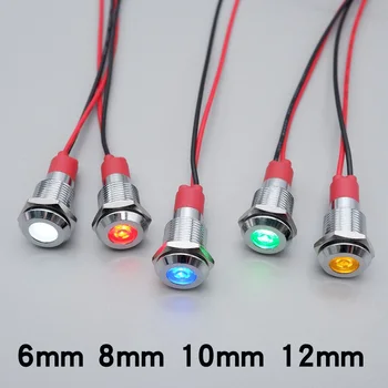6mm 8mm 10mm 12mm LED Metall Anzeige Licht Signal Lampe mit Draht 3V 5V 6V 12V 24V 110V 220V Rot Blau Grün