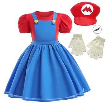Super Bros Bühnenaufführung Film Cosplay Mädchen Puffärmel Top + Kleid Mädchen Halloween Geburtstag Party