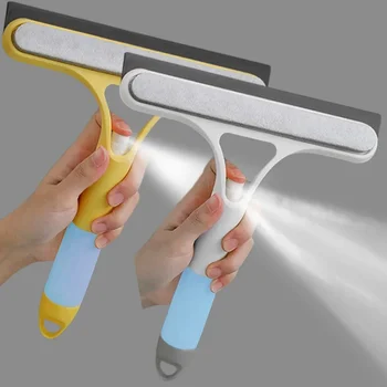 3-in-1-Rakel zum Reinigen von Fenstern, multifunktionaler Glasspiegelwischer mit Sprühflasche