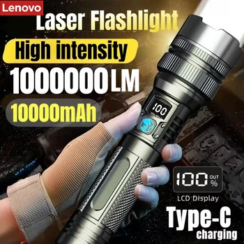 Lenovo 1000000LM Superhelle LED-Taschenlampe, wiederaufladbar, USB-C, digitales Display, IPX8, wasserdicht