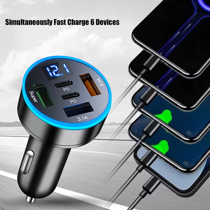 Auto-Ladegerät 5-in-1 mit Spannungsanzeige, 2× USB-C PD – Bild 3