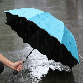 Tragbarer Kreativer Wasserblüten-Regenschirm Manuell Schwarz Beschichtet UV-Schutz Sonnen- und Regenschutz