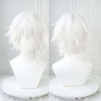 Anime Kaneki Ken Cosplay Perücken Kurze Weiße Flauschige Perücken Augenklappe Hitzebeständige Synthetische