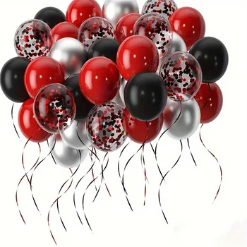 Ballon-Set mit roten und schwarzen Luftballons, bunten Konfetti-Luftballons, Hochzeit (32 Stück)