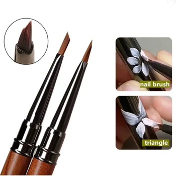 Runde Holz Griff Dreieckige Blütenblatt Nagel Pinsel Acryl Nail art Liner Pinsel Streifen Gitter Blume Malerei