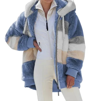 Übergroße Jacke für Frauen Mantel 2025, Herbst Winter, warm, Plüsch, Tasche, Kapuze, Streetwear, lockere Dame