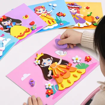 3D EVA Schaum Aufkleber DIY Cartoon Prinzessin Tier Puzzle für Kinder Multi-muster Stile Spielzeug (6 Stück)