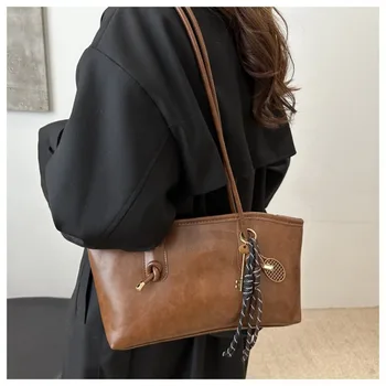 Y2K Trend PU Leder Arbeit Schulter Tasche Große Kapazität Einfache Weibliche Umhängetasche Einfarbig Pendeln