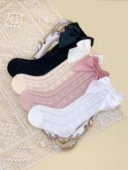 3/4 Paar Anti-Mücken-Socken mit Schleifen-Dekor für Babys, weiche, atmungsaktive Baumwoll-Krippensocken