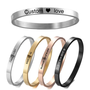 Personalisiertes Armband für Frauen, weiblich, Breite 5 mm, individuell gravierte Namensarmbänder, Armreif aus