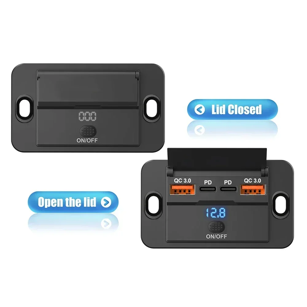 Auto-Ladeadapter mit Schalter 2/4 Anschlüsse 12V 24V PD QC3.0 – Bild 4