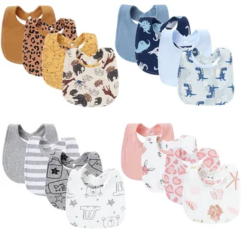 Cartoon Gedruckt Baby Lätzchen Quadratische Form Infant Speichel Handtuch für Jungen Mädchen Doppel (4 Stück)