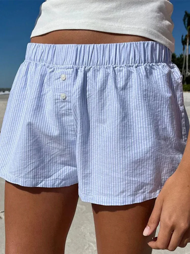 Gestreifte Print Casual Shorts für Frauen elastische Taille