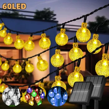 Solar String Kristall Globe Lichter 60 LED 8 Beleuchtung Modi IP65 Fee Licht Weihnachten Girlande Für Garten