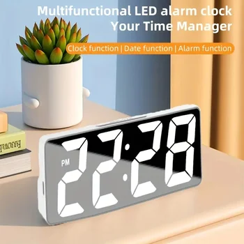Digitaluhr, LED-Wecker, Schlafzimmer, elektronische Tischuhr mit Temperaturanzeige, einstellbare Helligkeit