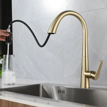 Edelstahl Gold Küchenarmatur Gebürsteter Gold Küchen-Wasserhahn für Heiß- und Kaltwasser Waschbeckenarmatur