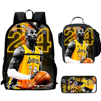 Basketball K-Kobe B-Bryant Kind Schulrucksack 1/3 Stück mit Lunchtaschen, Bleistiftbeutel Schultaschen