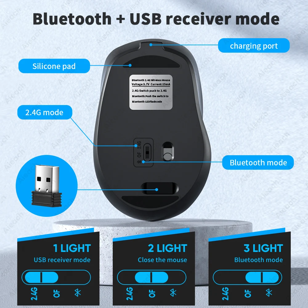 Tragbare kabellose Bluetooth-Maus, kompakt, ergonomisch, 2,4 – Bild 5